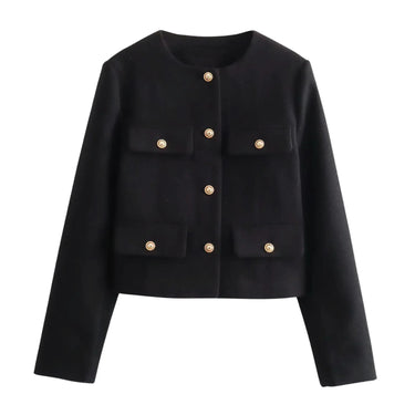 Black jacket with gold buttons on a white background